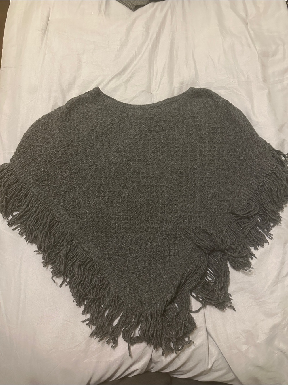 Hollister Charcoal Fringe Knit Poncho